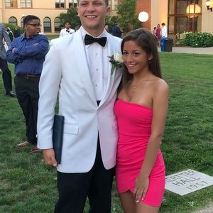 hot pink strapless mini dress